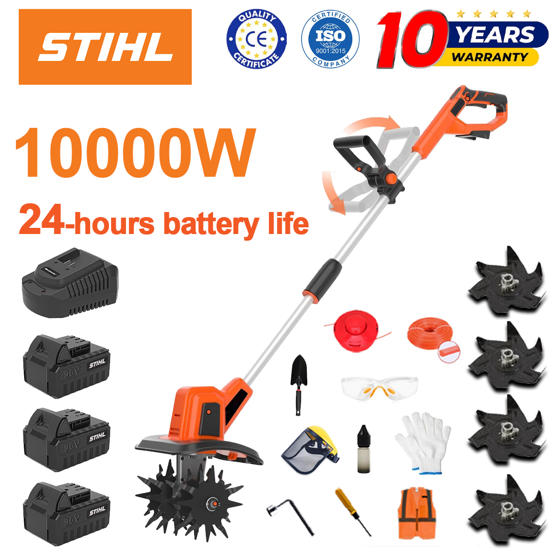 (Trajanje baterije 24 sata) Plug 10000W + 96V litijska baterija * 3 + brzi punjač * 1 + lopata * 1 + nož ​​za obradu tla * 4 + disk za rezanje * 1 + konop za rezanje * 1 + razni dodaci
