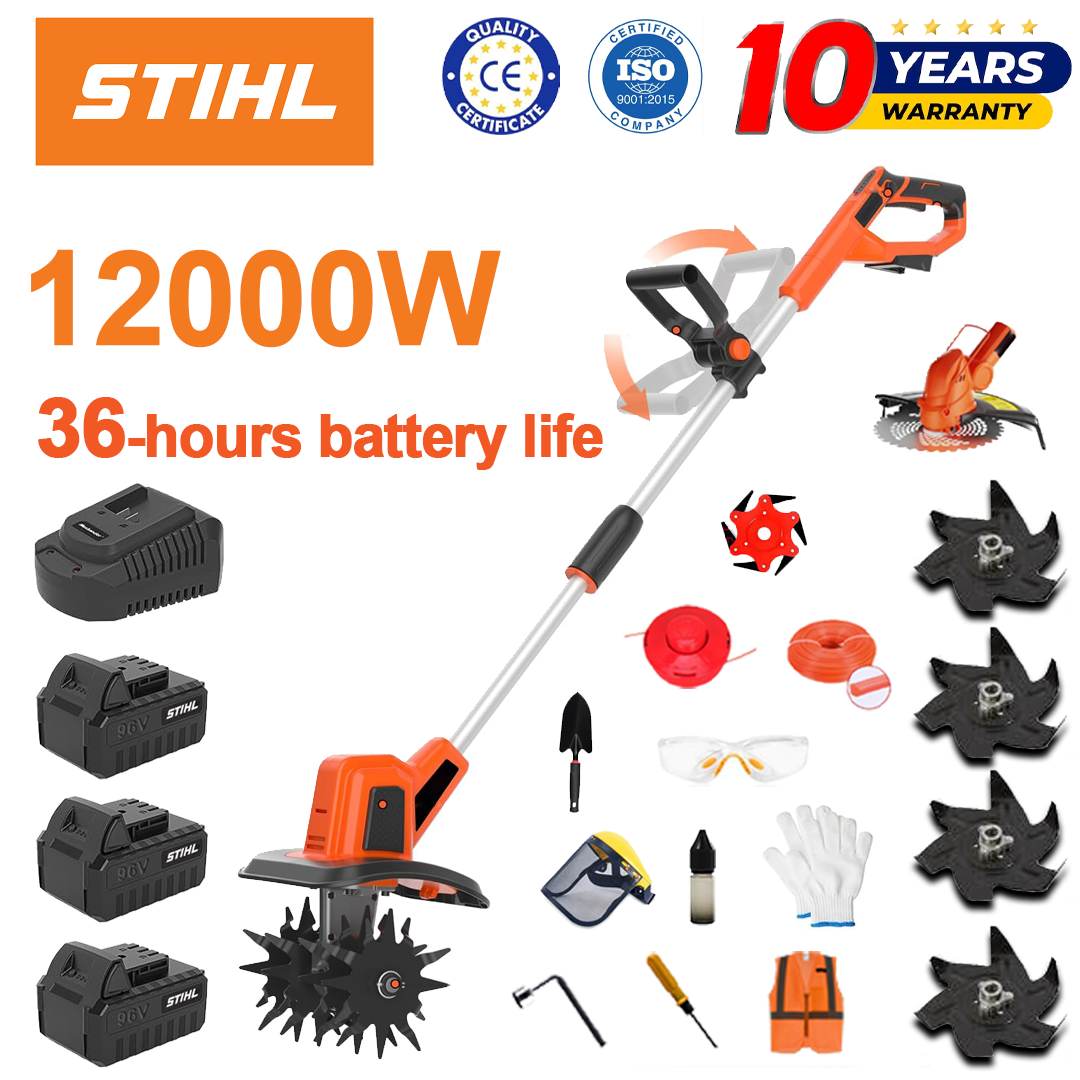 (Trajanje baterije 36 sati) Plug od 12000 W + 96 V litijska baterija * 3 + glava za rezanje * 1 + brzi punjač * 1 + lopata * 1 + ravna oštrica * 2 + oštrica pluga * 4 + list pile od legure * 1 + rezna oštrica * 1 + rezno uže * 1 + razni dodaci