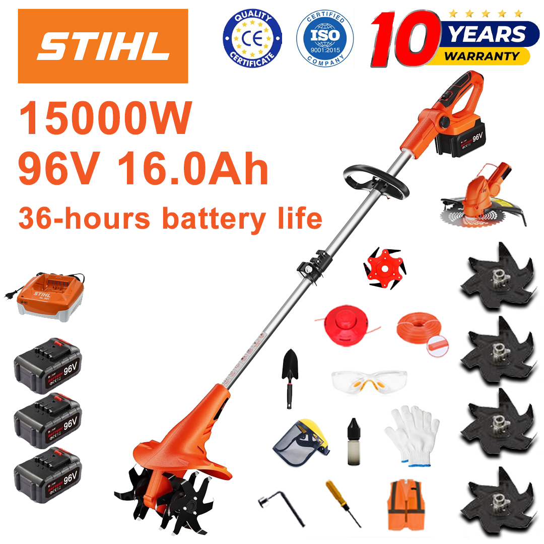 (Trajanje baterije 36 sati) Plug 15000 W + 96 V 16,0 Ah litijska baterija * 3 + glava za košnju * 1 + brzi punjač * 1 + lopata * 1 + ravni nož * 2 + nož ​​pluga * 4 + list pile od legure * 1 + rezni list * 1 + uže za košnju * 1 + razni dodaci