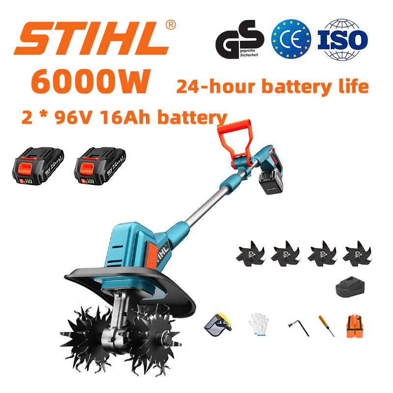 (Trajanje baterije 24 sata) Plug od 6000 W + litijeva baterija od 96 V i 16 Ah * 2 + brzi punjač * 1 + noževi pluga * 4 + razni pribor