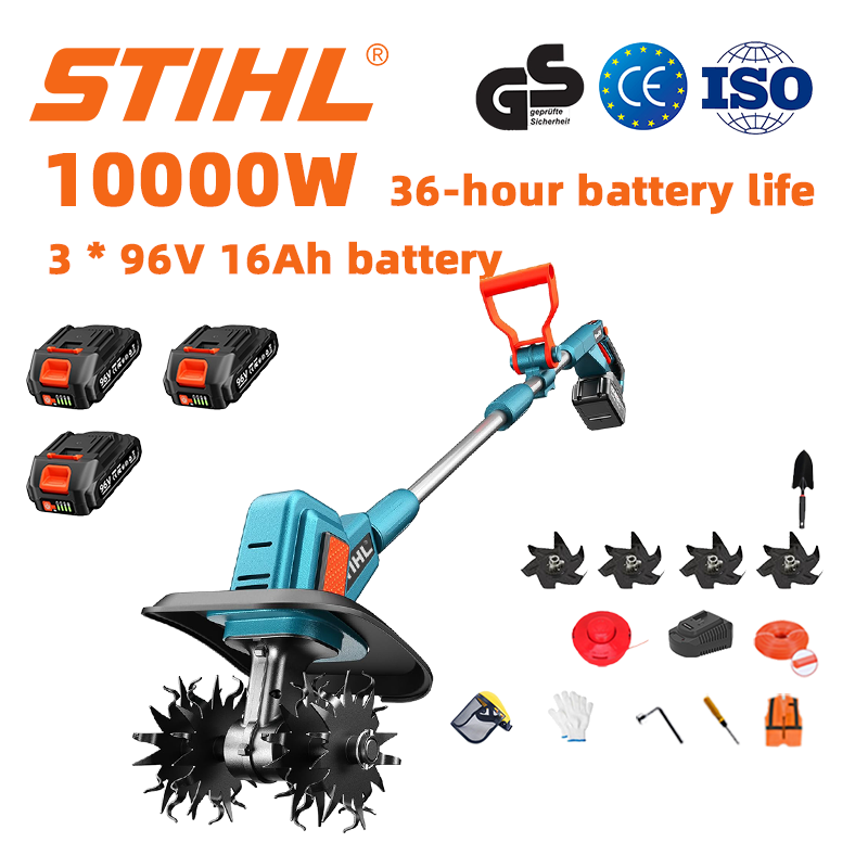 (Trajanje baterije 36 sati) Plug od 10000 W + litijeva baterija 96 V 16 Ah * 3 + brzi punjač * 1 + lopata * 1 + oštrica pluga * 4 + uže za rezanje * 1 + razni pribor